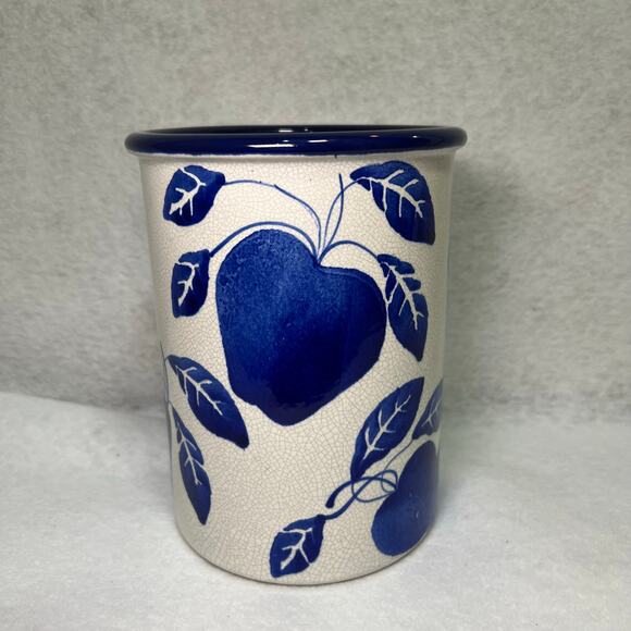 Crate & Barrel Ceramiche Alfa Hand Painted Crock Wine Utensil Holder Blue Fruit - Picture 2 of 6